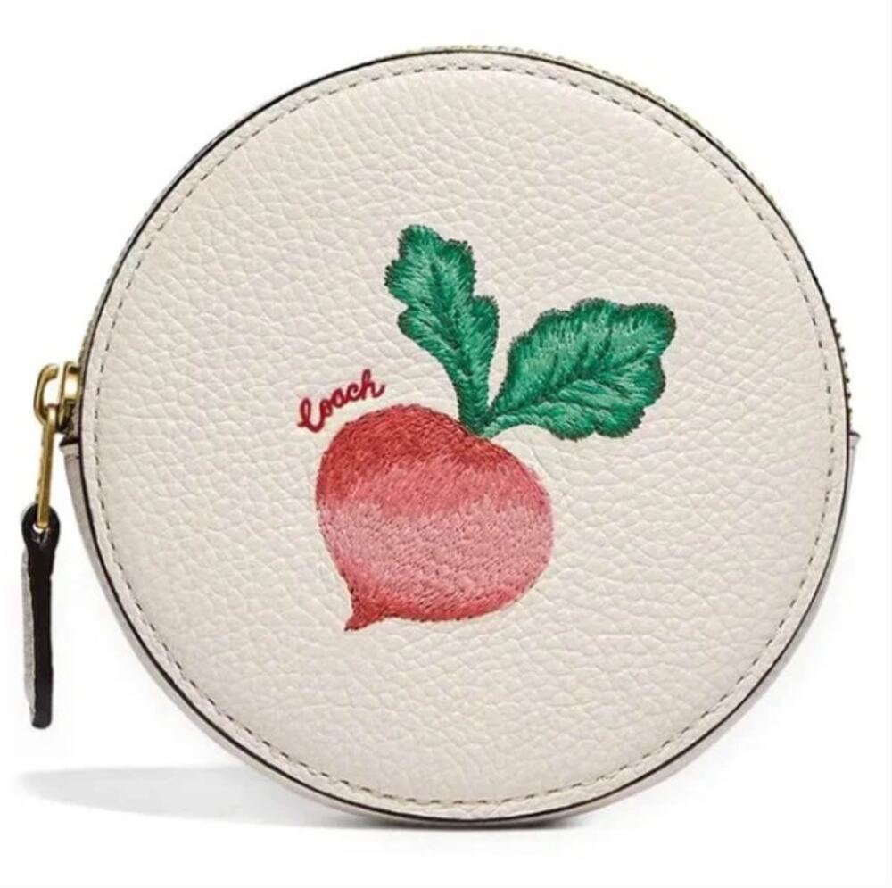 COACH Radish Embroidered Motif Round Leather Coin Purse NWT $159